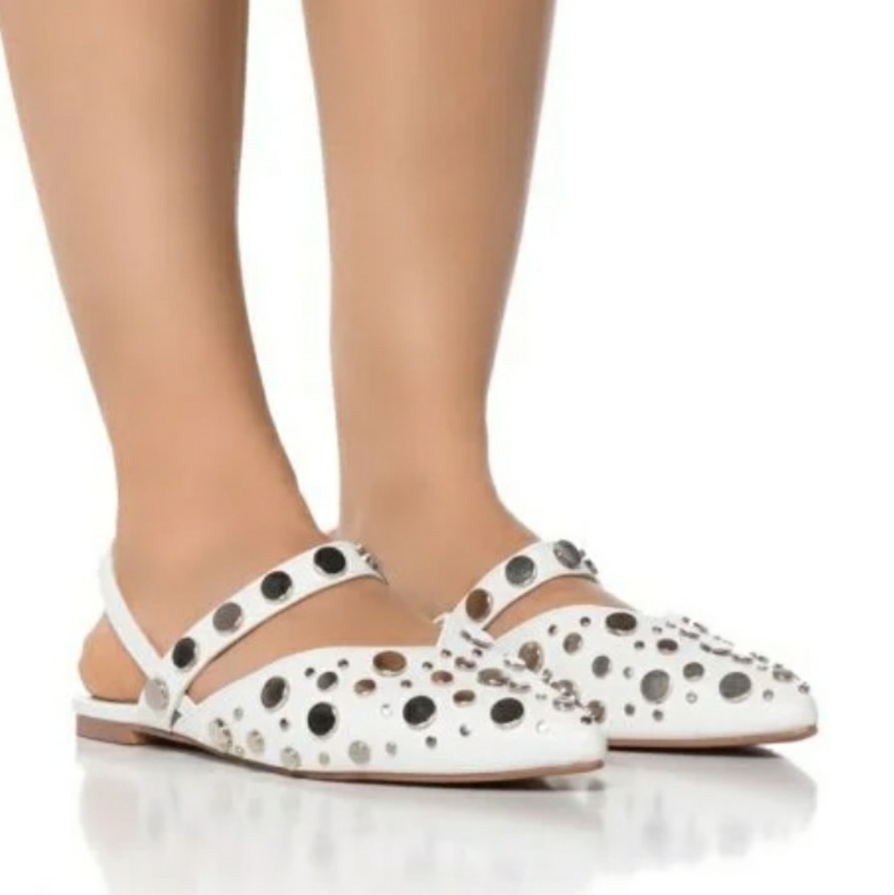 Silver Embellished Flat in White